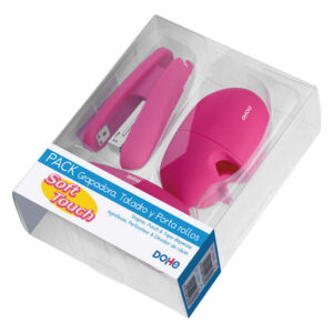 SET GRAPADORA TALADRO Y PORTARROLLOS SOFT TOUCH ROSA