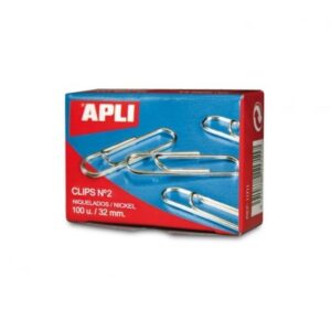 CAJA DE 100 UNIDADES DE CLIPS PLATEADOS APLI - Nº2 - 32MM