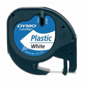 CINTA ROTULADORA AUTOADHESIVA DYMO PLASTICO NEGRO-BLANCO 12MM X 4 METROS PARA ROTULADORAS LETRATAG