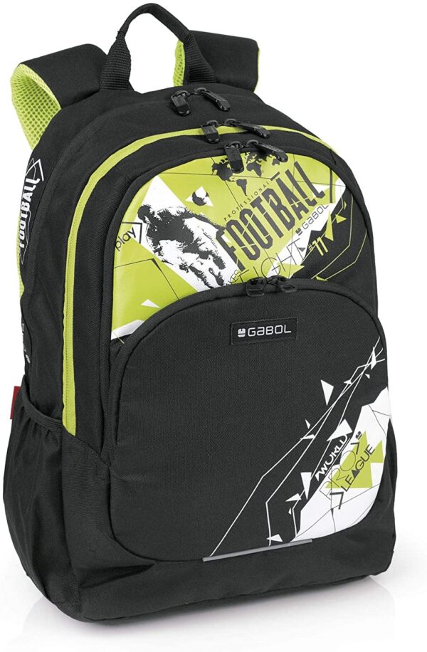 MOCHILA ESCOLAR GABOL ADAPTABLE DERBY FOOTBALL VERDE NEGRO 3 CREMALLERAS - Imagen 2