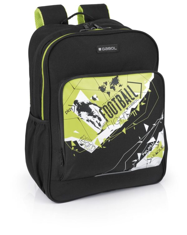 MOCHILA ESCOLAR GABOL ADAPTABLE DERBY FOOTBALL VERDE NEGRO 3 CREMALLERAS